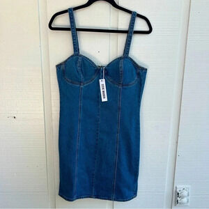 Steve Madden Corset Denim Mini Dress Medium Dark Blue Wash Tassel Zipper Detail